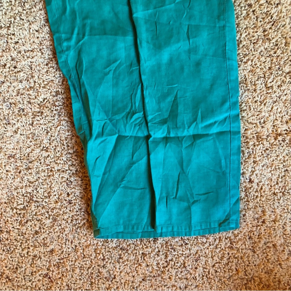 FLAX 100% Linen Pants Rainforest Green Cropped Capri Elastic Waist Size SMALL - Picture 6 of 10